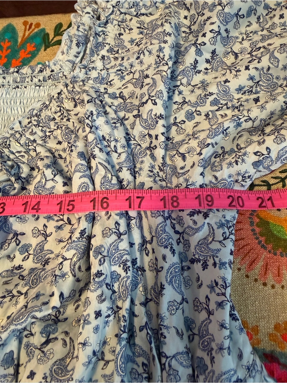Old Navy 2X Blue Floral Paisley V-Neck Tiered Cottage Dress Flowy Peasant NWT - Picture 12 of 16